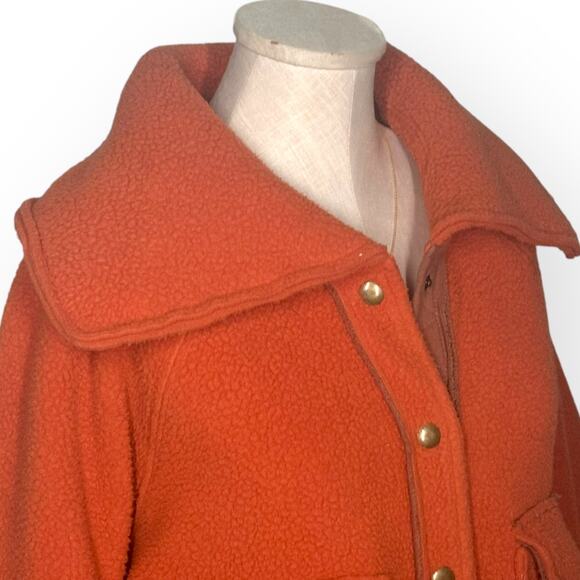 FREE PEOPLE Shasta Cardi Sherpa Bomber Jacket Snap Closure Orange Relaxed L - Picture 4 of 14
